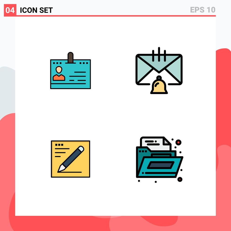 Set of 4 Vector Filledline Flat Colors on Grid for cards contact id phone help Editable Vector Design Elements
