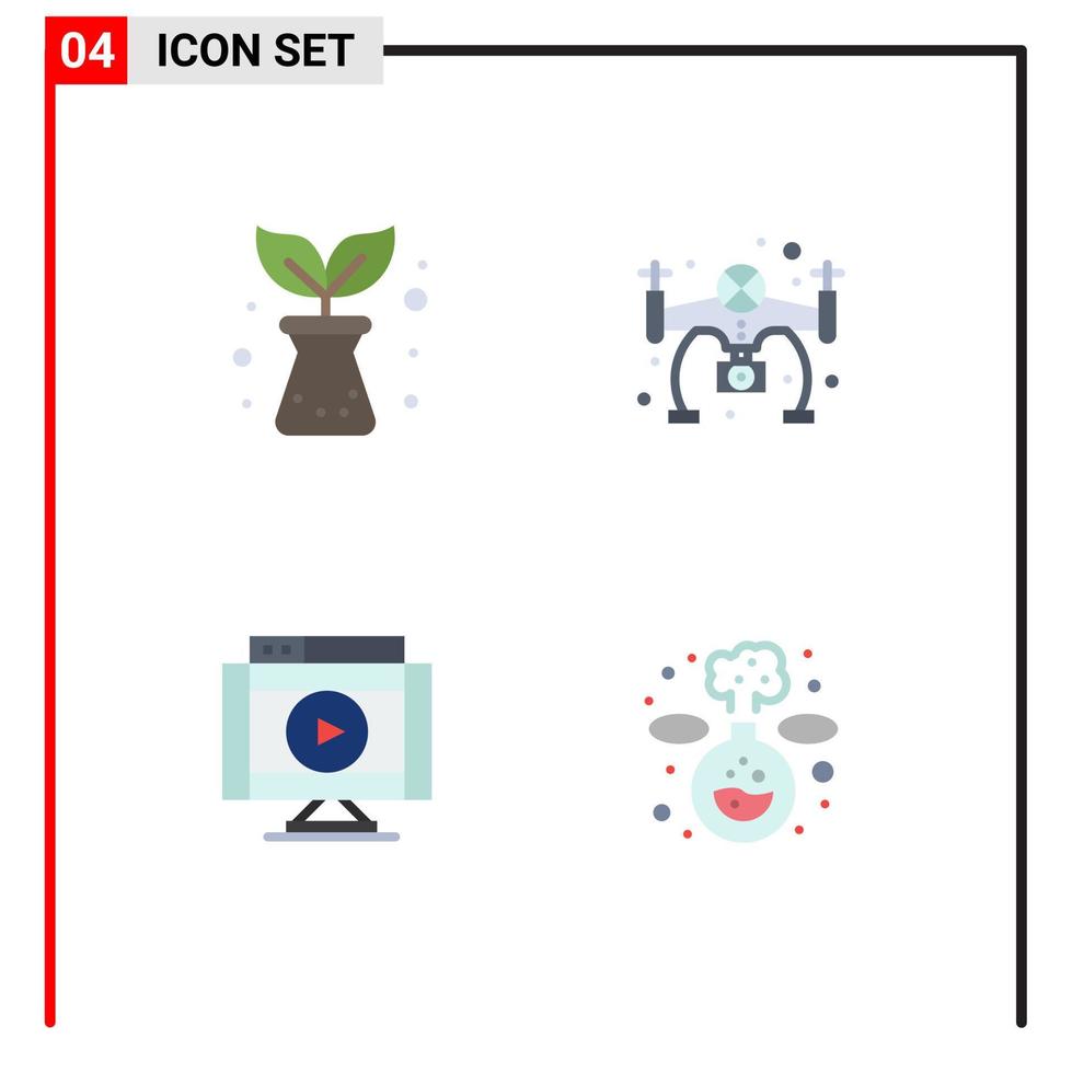 Pack of 4 creative Flat Icons of agriculture player hobbies internet chemistry Editable Vector Design Elements