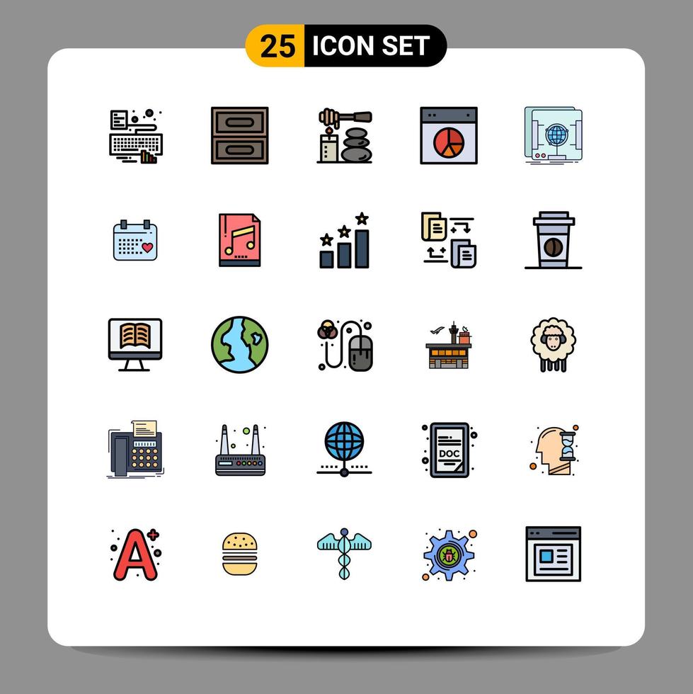 Universal Icon Symbols Group of 25 Modern Filled line Flat Colors of holographic ui relax pie design Editable Vector Design Elements