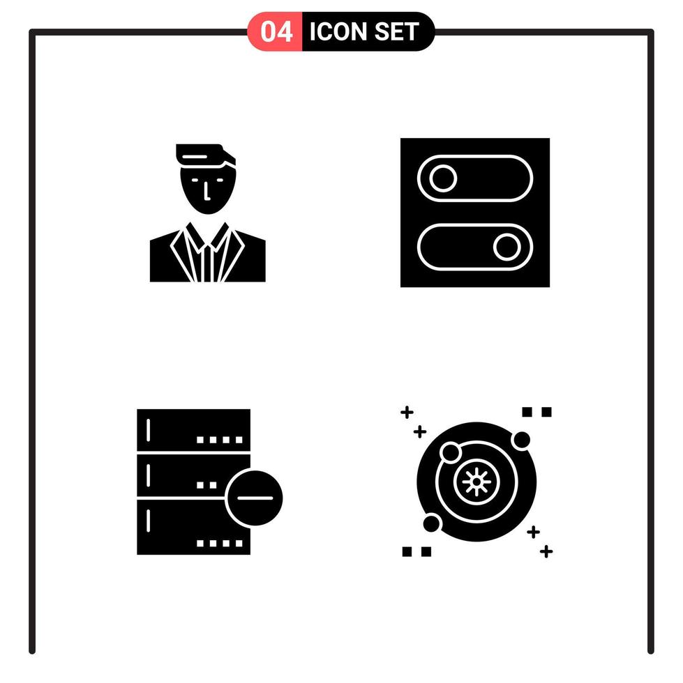 conjunto de 4 iconos de estilo sólido para web y símbolos de glifos móviles para imprimir signos de iconos sólidos aislados en fondo blanco vector