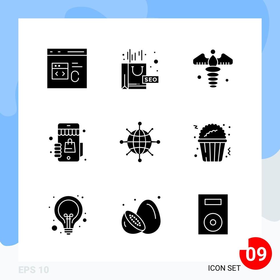 Modern Pack of 9 Icons Solid Glyph Symbols isolated on White Backgound for Website designing vector