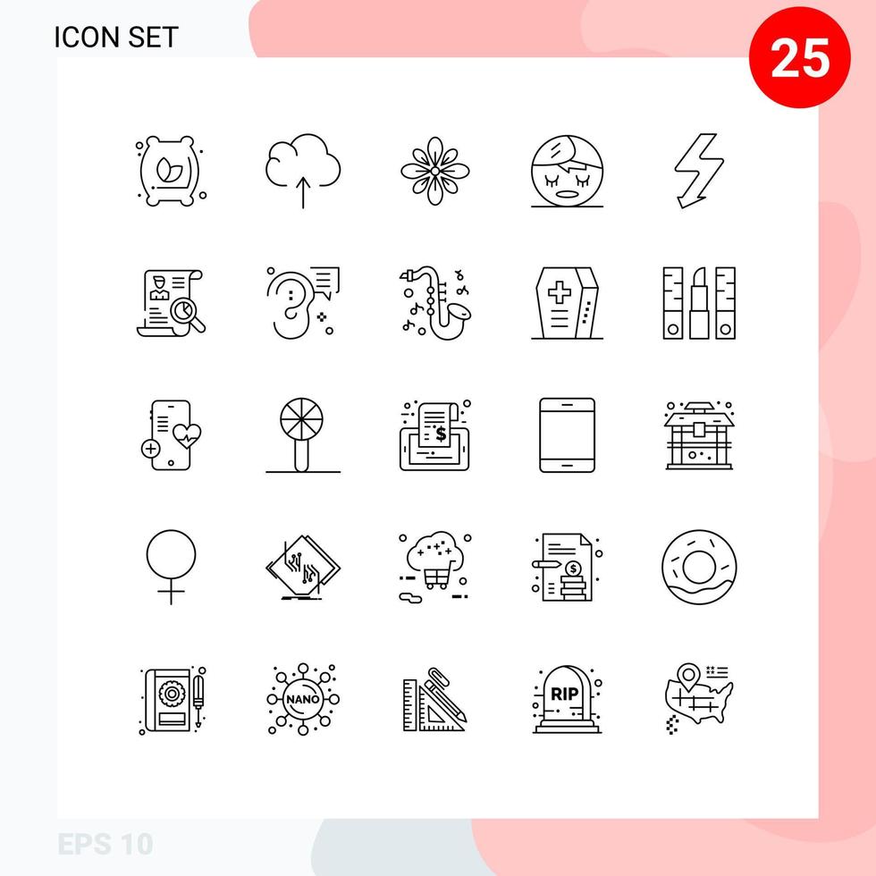 25 User Interface Line Pack of modern Signs and Symbols of flash element decorate face holi Editable Vector Design Elements