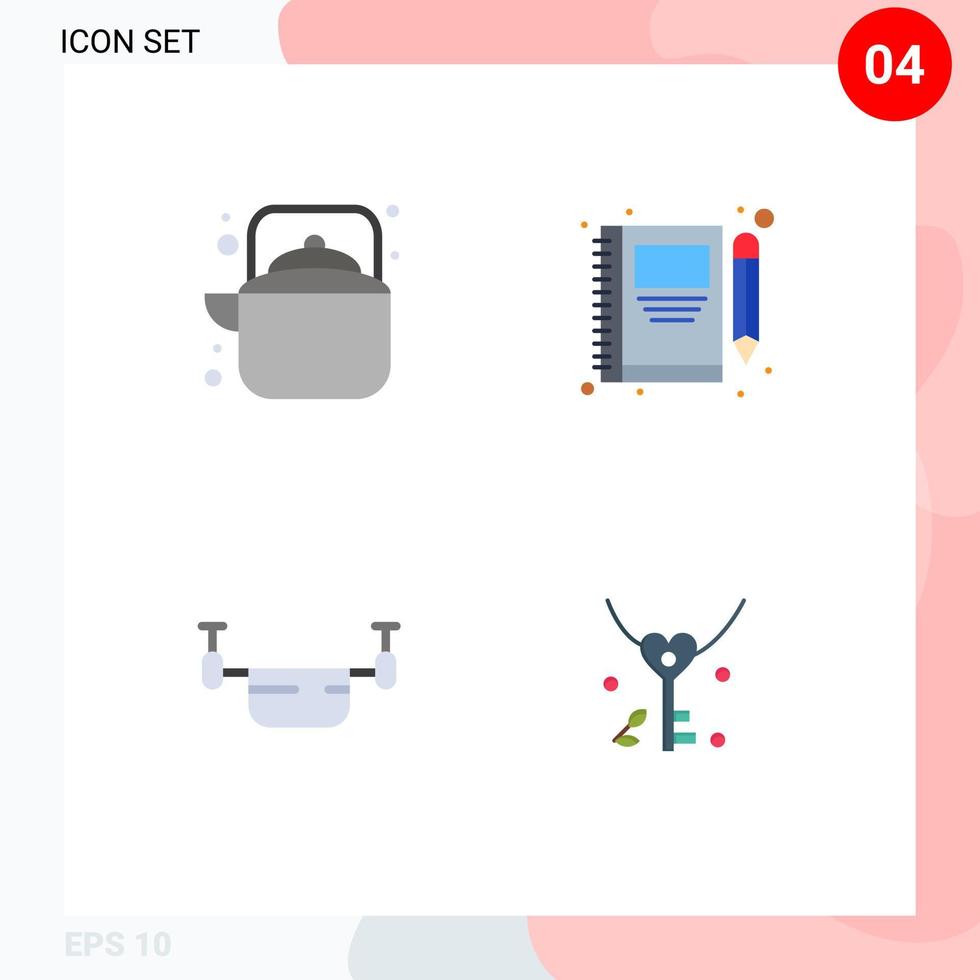 4 Thematic Vector Flat Icons and Editable Symbols of camping write tea note drone Editable Vector Design Elements