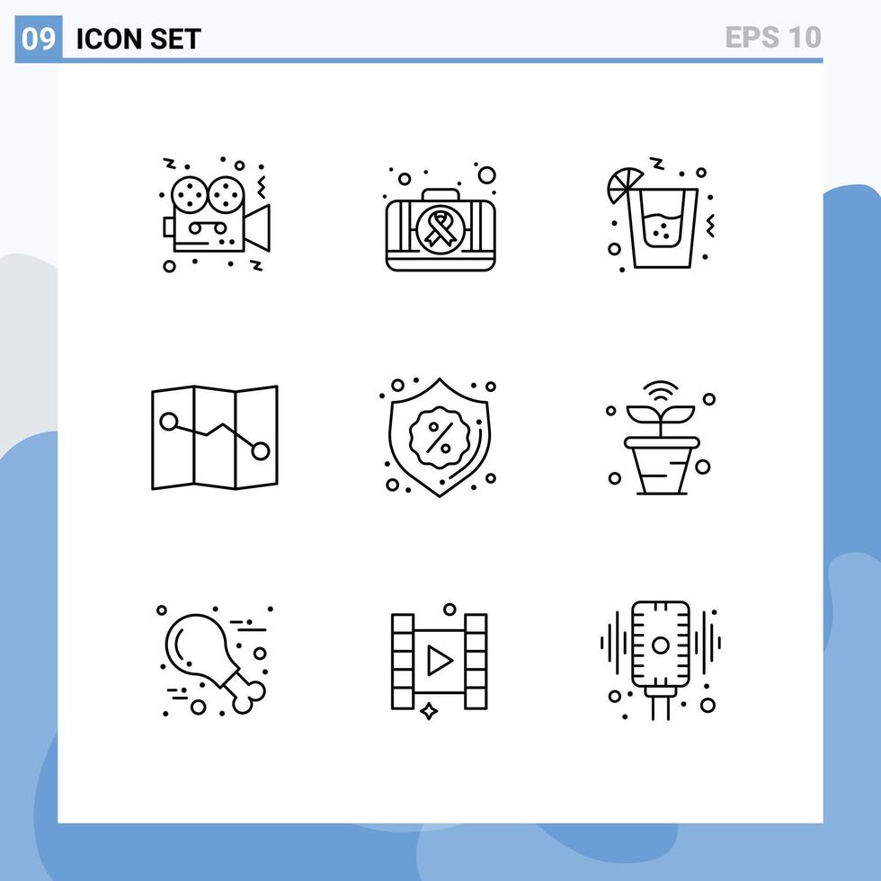 Pictogram Set of 9 Simple Outlines of sale badge medical security map Editable Vector Design Elements