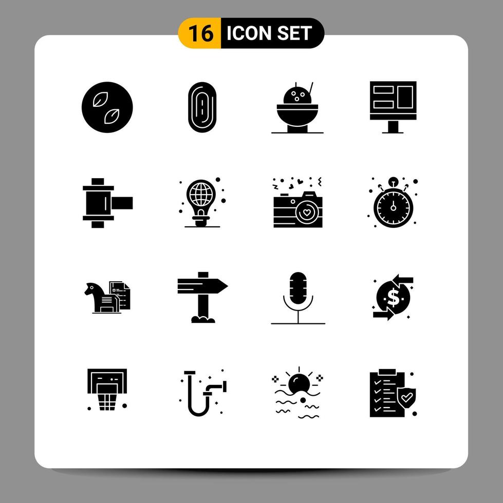 Stock Vector Icon Pack of 16 Line Signs and Symbols for light protection rice reel film Editable Vector Design Elements