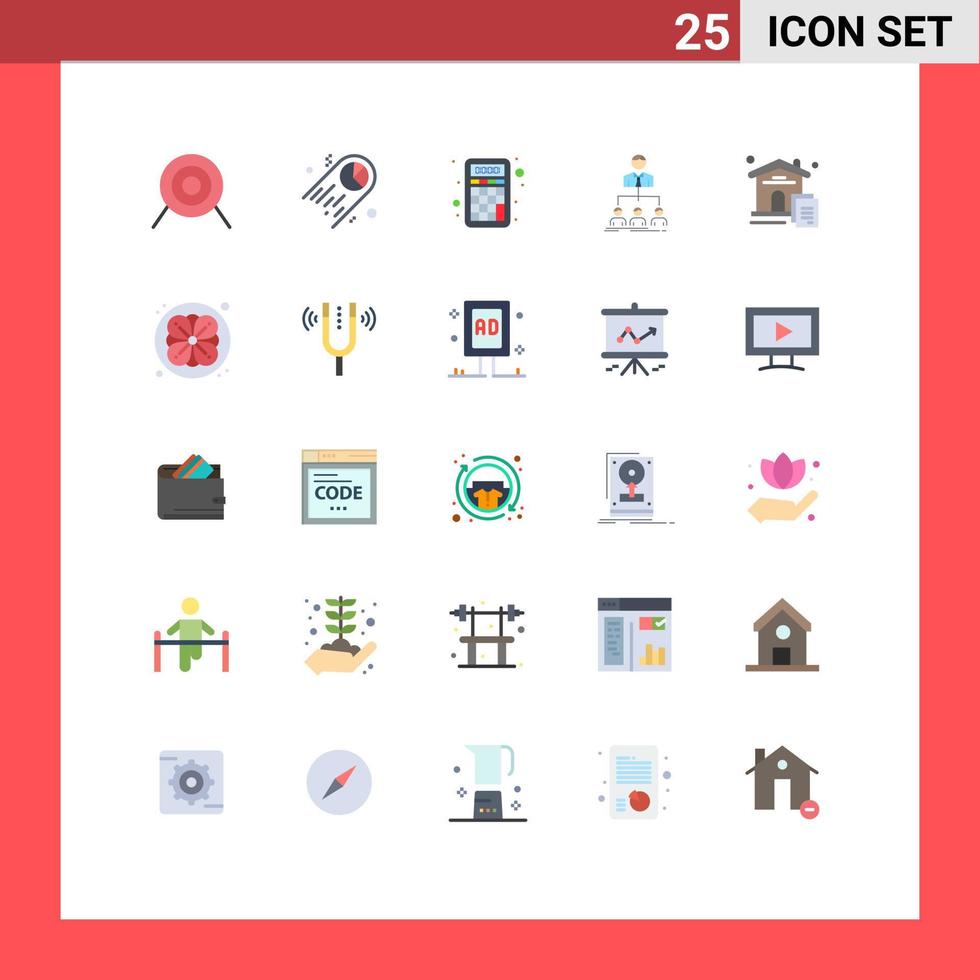 Flat Color Pack of 25 Universal Symbols of house company calculator group teamwork Editable Vector Design Elements