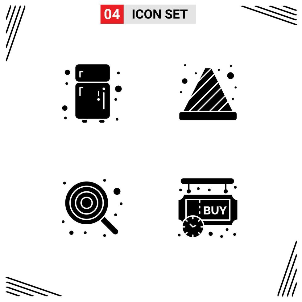 Universal Icon Symbols Group of 4 Modern Solid Glyphs of electronic cute cone traffic cone lollipop Editable Vector Design Elements
