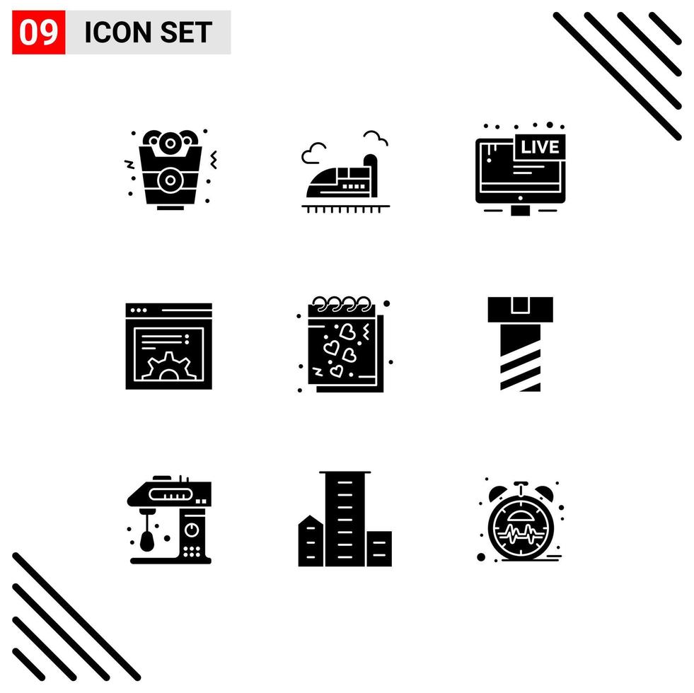 Solid Glyph Pack of 9 Universal Symbols of love date screen web design Editable Vector Design Elements