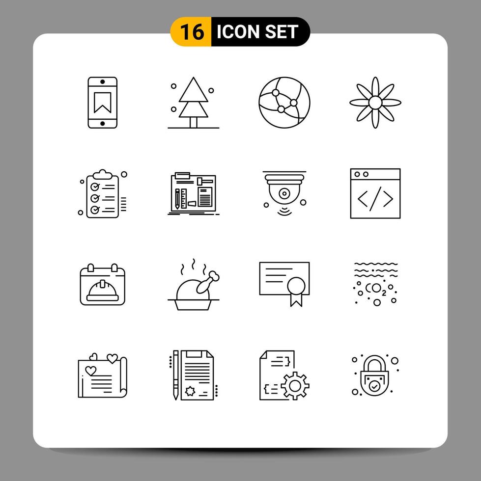 Pictogram Set of 16 Simple Outlines of todo tasks network clipboard nature Editable Vector Design Elements