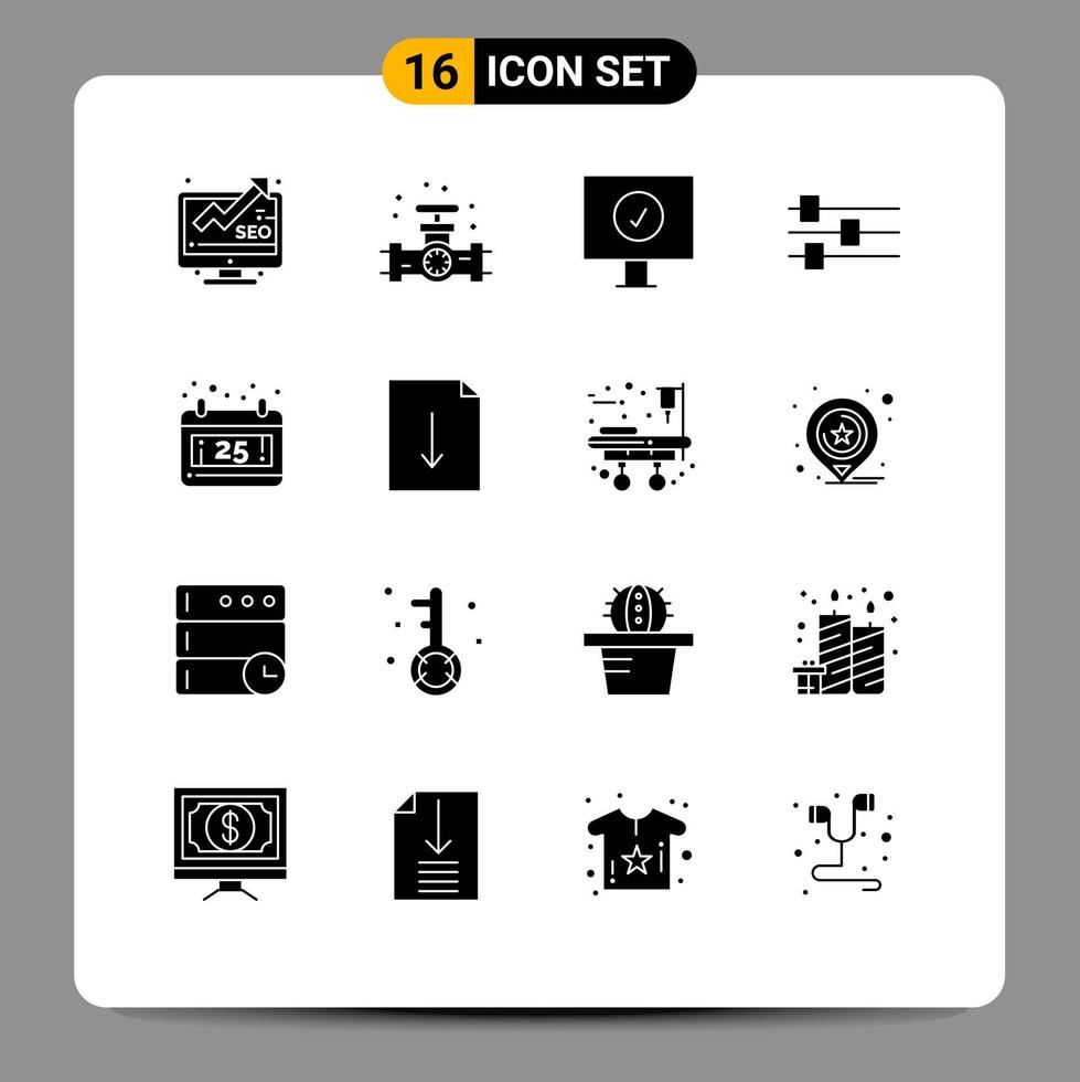 Pictogram Set of 16 Simple Solid Glyphs of document christmas antivirus calendar edit Editable Vector Design Elements