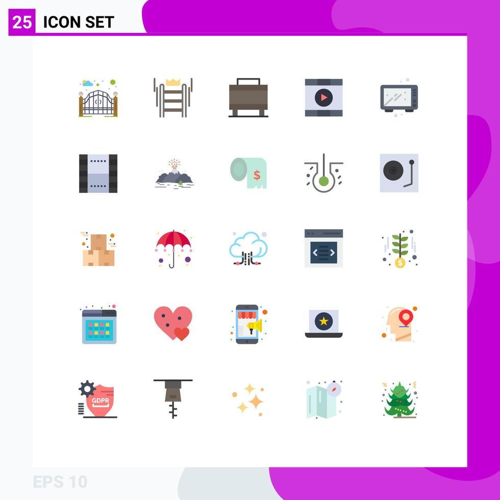 Group of 25 Modern Flat Colors Set for cooking start business play control Editable Vector Design Elements