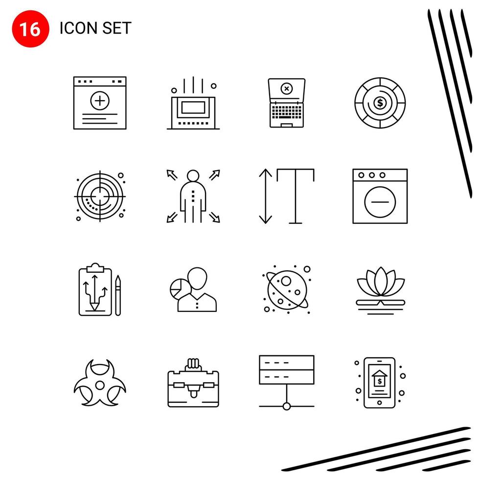 Collection of 16 Vector Icons in Line style Pixle Perfect Outline Symbols for Web and Mobile Line Icon Signs on White Background 16 Icons