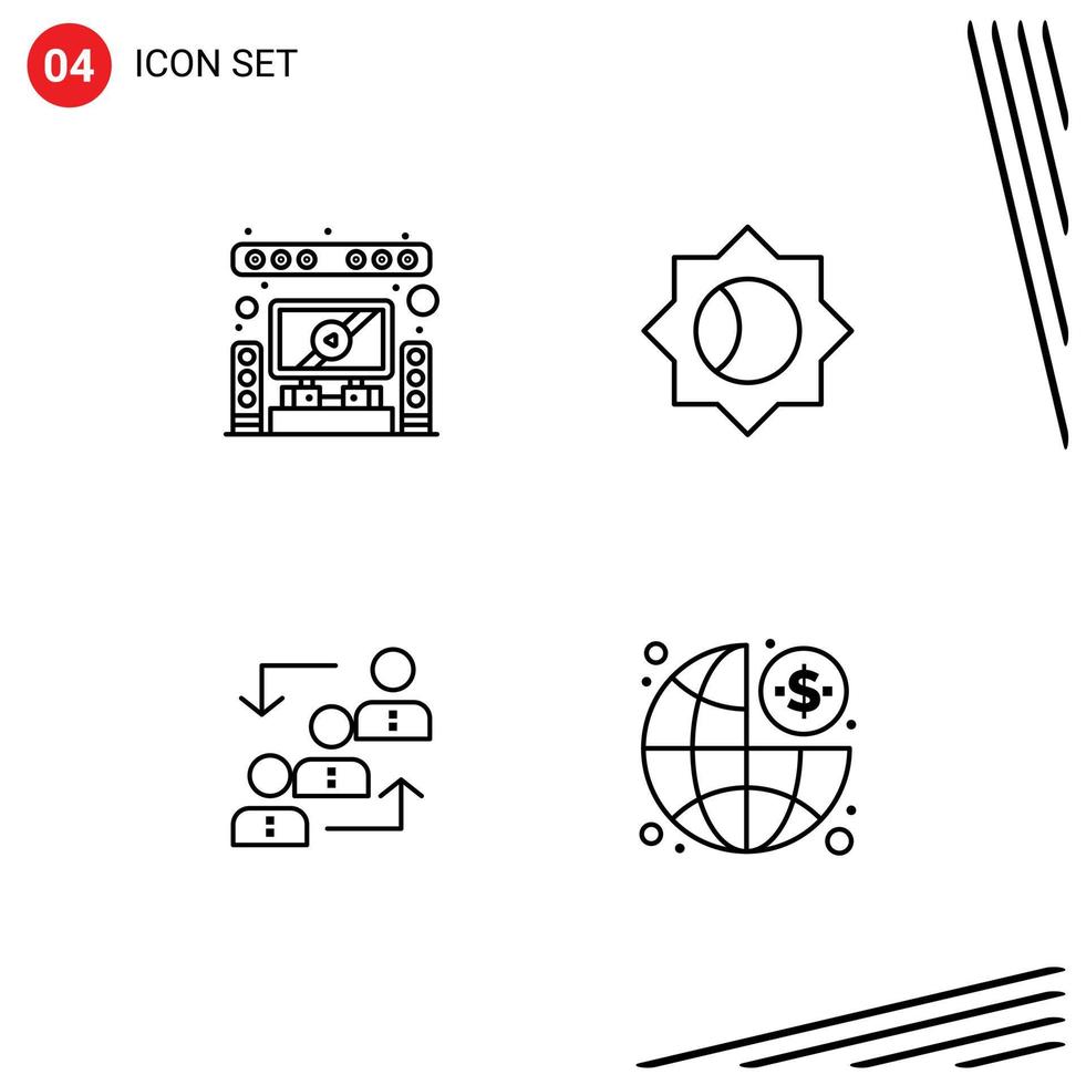 Set of 4 Vector Filledline Flat Colors on Grid for speaker employee theater ui promotion Editable Vector Design Elements