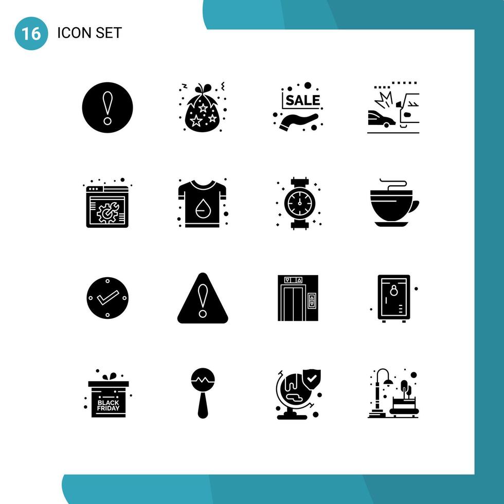 16 glifos sólidos vectoriales temáticos y símbolos editables de opciones web aplastar coches de descuento accidente elementos de diseño vectorial editables vector