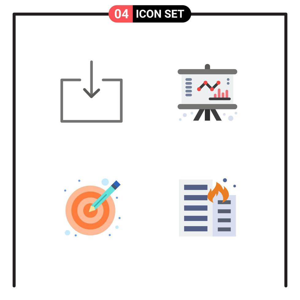 conjunto moderno de 4 iconos y símbolos planos, como la gestión empresarial de destino de flecha, la quema de elementos de diseño vectorial editables vector