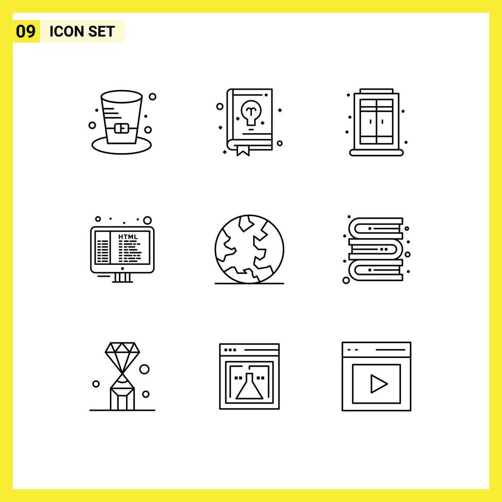 Universal Icon Symbols Group of 9 Modern Outlines of online earth home programming coding Editable Vector Design Elements