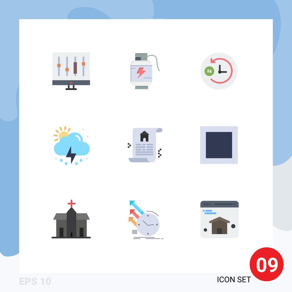 Set of 9 Modern UI Icons Symbols Signs for estate weather charg sun cloud Editable Vector Design Elements