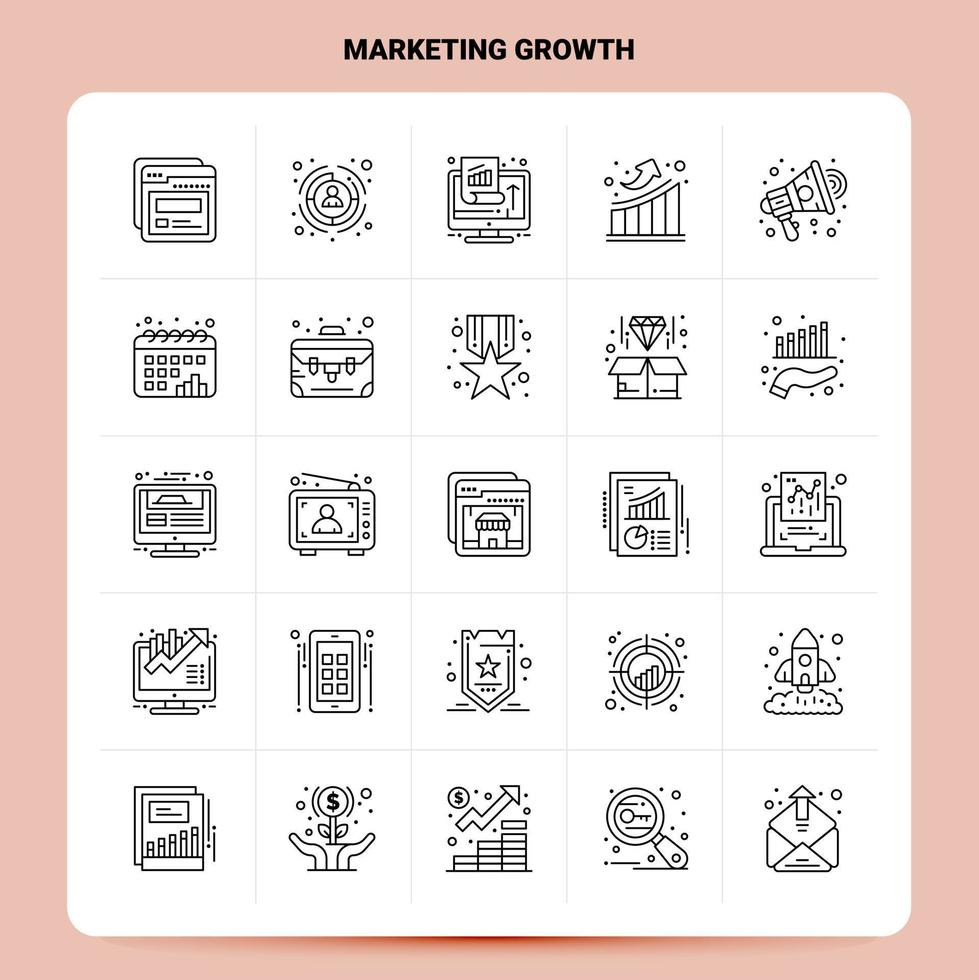 esquema 25 conjunto de iconos de crecimiento de marketing diseño de estilo de línea vectorial conjunto de iconos negros paquete de pictogramas lineales ideas de negocios web y móviles diseño ilustración vectorial vector