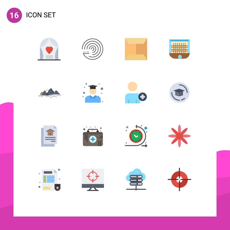 grupo de 16 signos y símbolos de colores planos para el paquete editable de elementos creativos de diseño de vectores