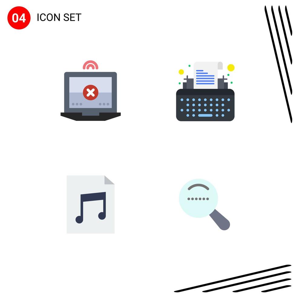 Pack of 4 creative Flat Icons of laptop file keys writer search Editable Vector Design Elements