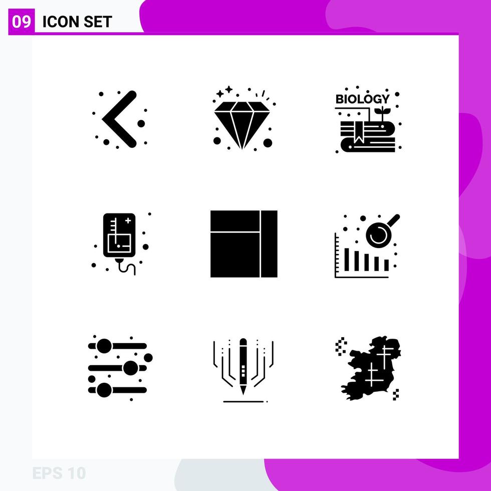 Universal Icon Symbols Group of 9 Modern Solid Glyphs of business intelligence grid content medical infusion Editable Vector Design Elements