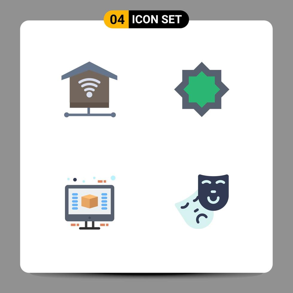 Pictogram Set of 4 Simple Flat Icons of security computer art star render Editable Vector Design Elements