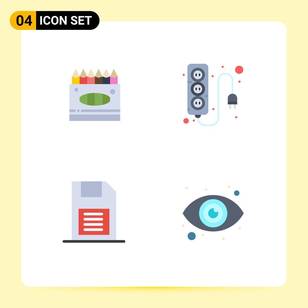 Set of 4 Modern UI Icons Symbols Signs for crayons memory chip paint power sd card Editable Vector Design Elements