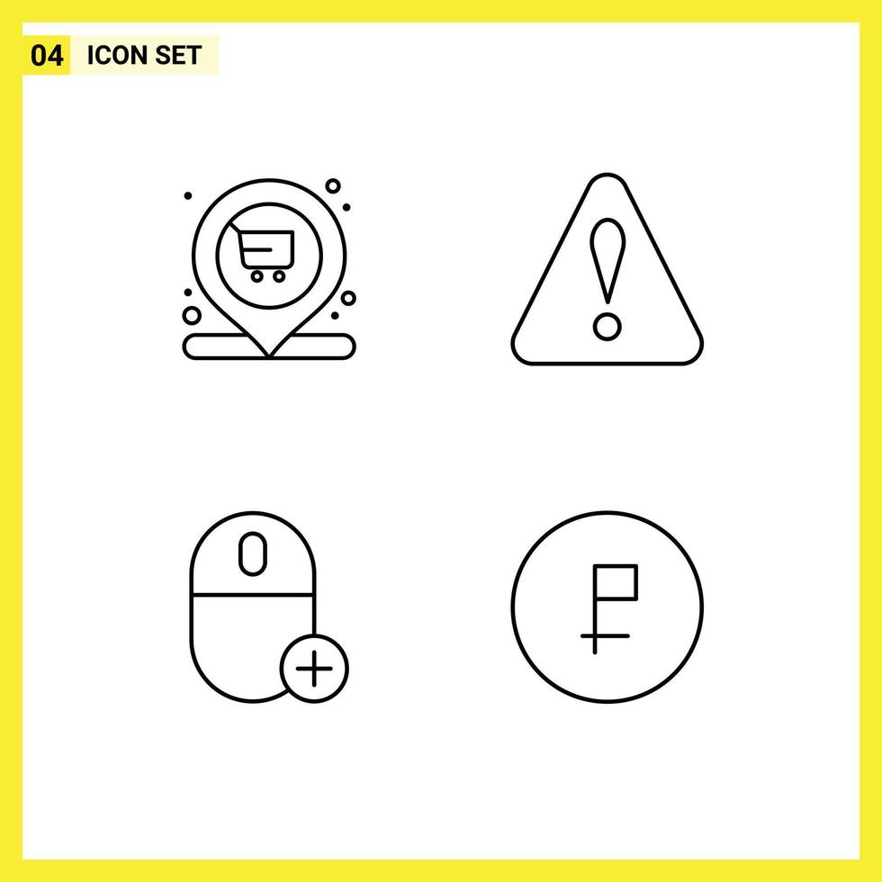 Line Pack of 4 Universal Symbols of market devices cart warning hardware Editable Vector Design Elements