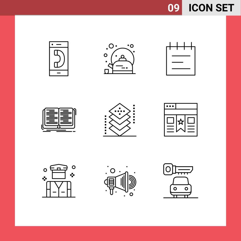 Pictogram Set of 9 Simple Outlines of design study cup lesson book Editable Vector Design Elements