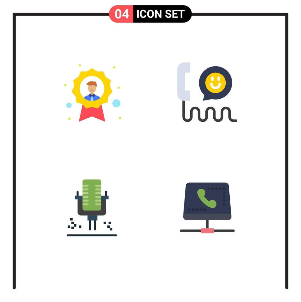 símbolos de iconos universales grupo de 4 iconos planos modernos de logro teléfono empleado comunicación micrófono elementos de diseño vectorial editables vector