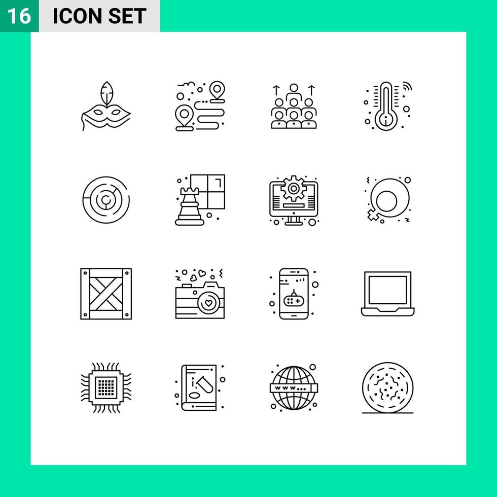 User Interface Pack of 16 Basic Outlines of temperature teamwork workforce resources management Editable Vector Design Elements