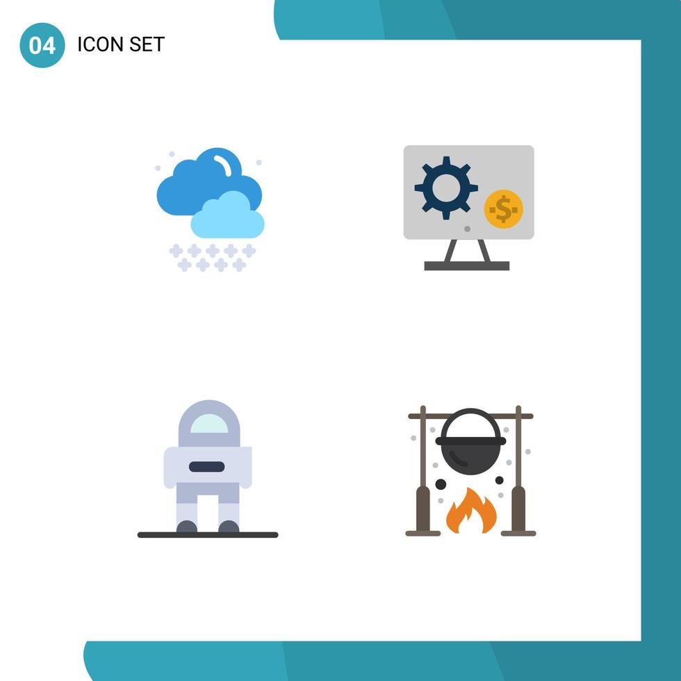 Flat Icon Pack of 4 Universal Symbols of cloud astronaut generator setting space Editable Vector Design Elements