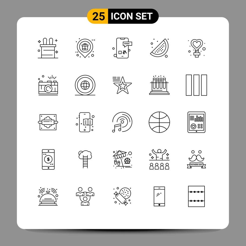 Line Pack of 25 Universal Symbols of sign female message food summer Editable Vector Design Elements