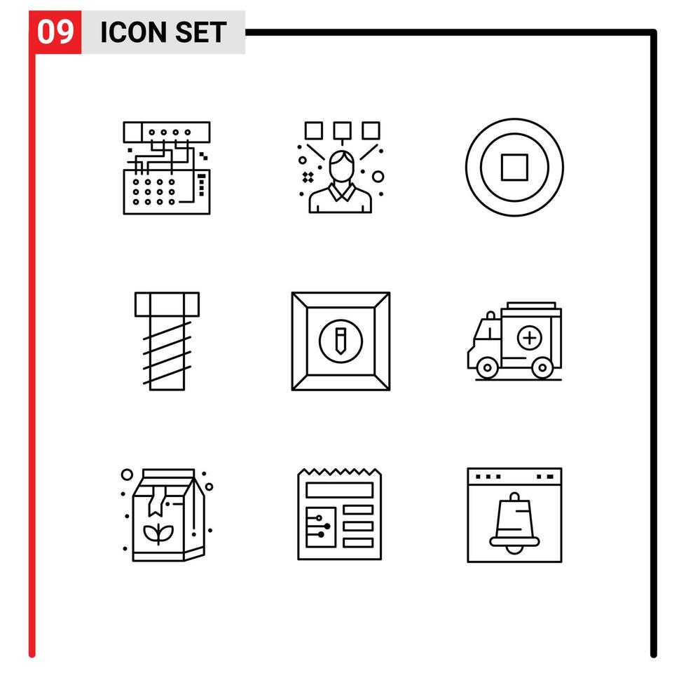 Set of 9 Vector Outlines on Grid for ambulance edit designer box bolt Editable Vector Design Elements