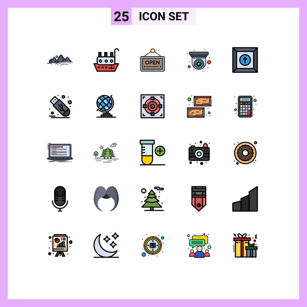 Universal Icon Symbols Group of 25 Modern Filled line Flat Colors of box security vessel cctv hotel Editable Vector Design Elements