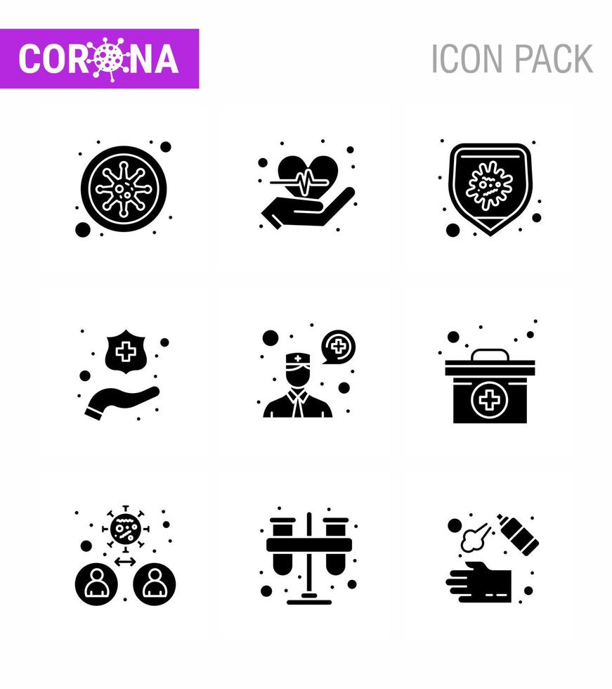 Coronavirus awareness icons 9 Solid Glyph Black icon Corona Virus Flu Related such as  case consultation bacteria ask a doctor hands viral coronavirus 2019nov disease Vector Design Elements