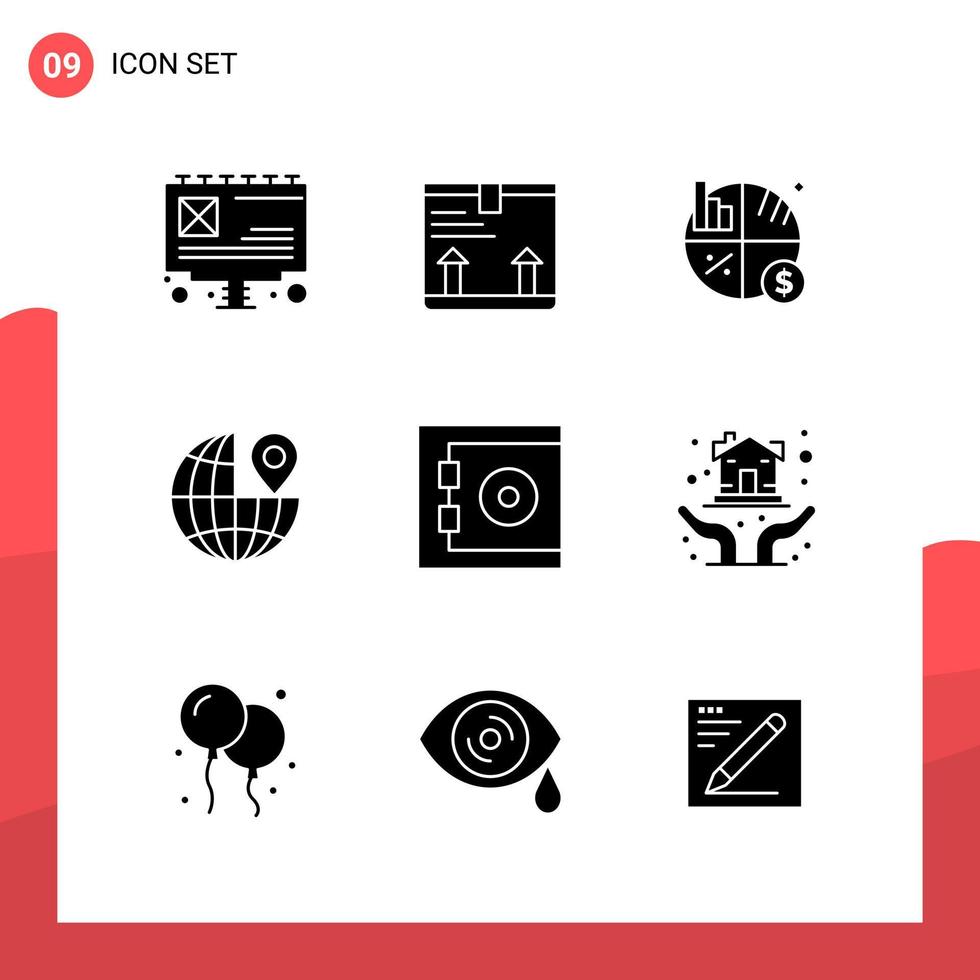 Pack of 9 Universal Glyph Icons for Print Media on White Background vector