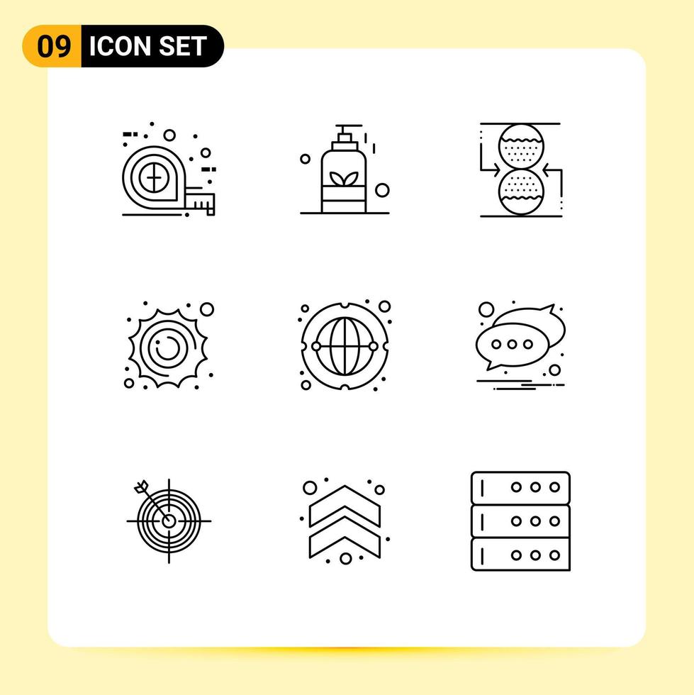 conjunto de 9 iconos de interfaz de usuario modernos símbolos signos para comunicación planeta yoga astronomía reloj de arena elementos de diseño vectorial editables vector