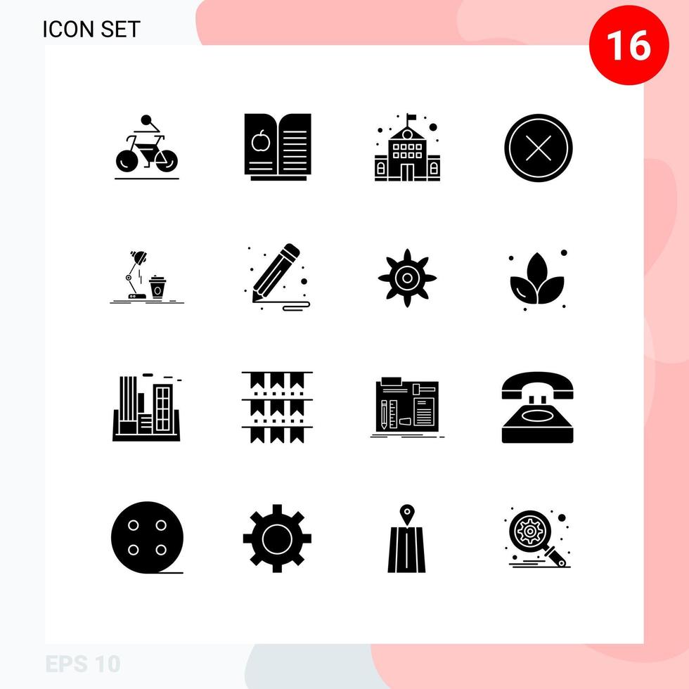 Pictogram Set of 16 Simple Solid Glyphs of coffee studio education remove cross Editable Vector Design Elements