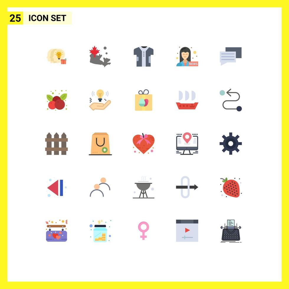 Mobile Interface Flat Color Set of 25 Pictograms of message chat clothing news anchor female anchor Editable Vector Design Elements