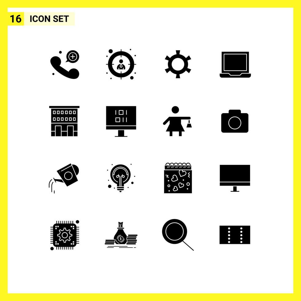 Stock Vector Icon Pack of 16 Line Signs and Symbols for retail buildings gear setting laptop Editable Vector Design Elements