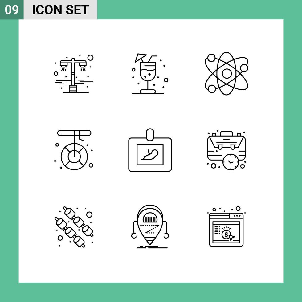 Set of 9 Modern UI Icons Symbols Signs for diagnostics rescue lab melting camping Editable Vector Design Elements