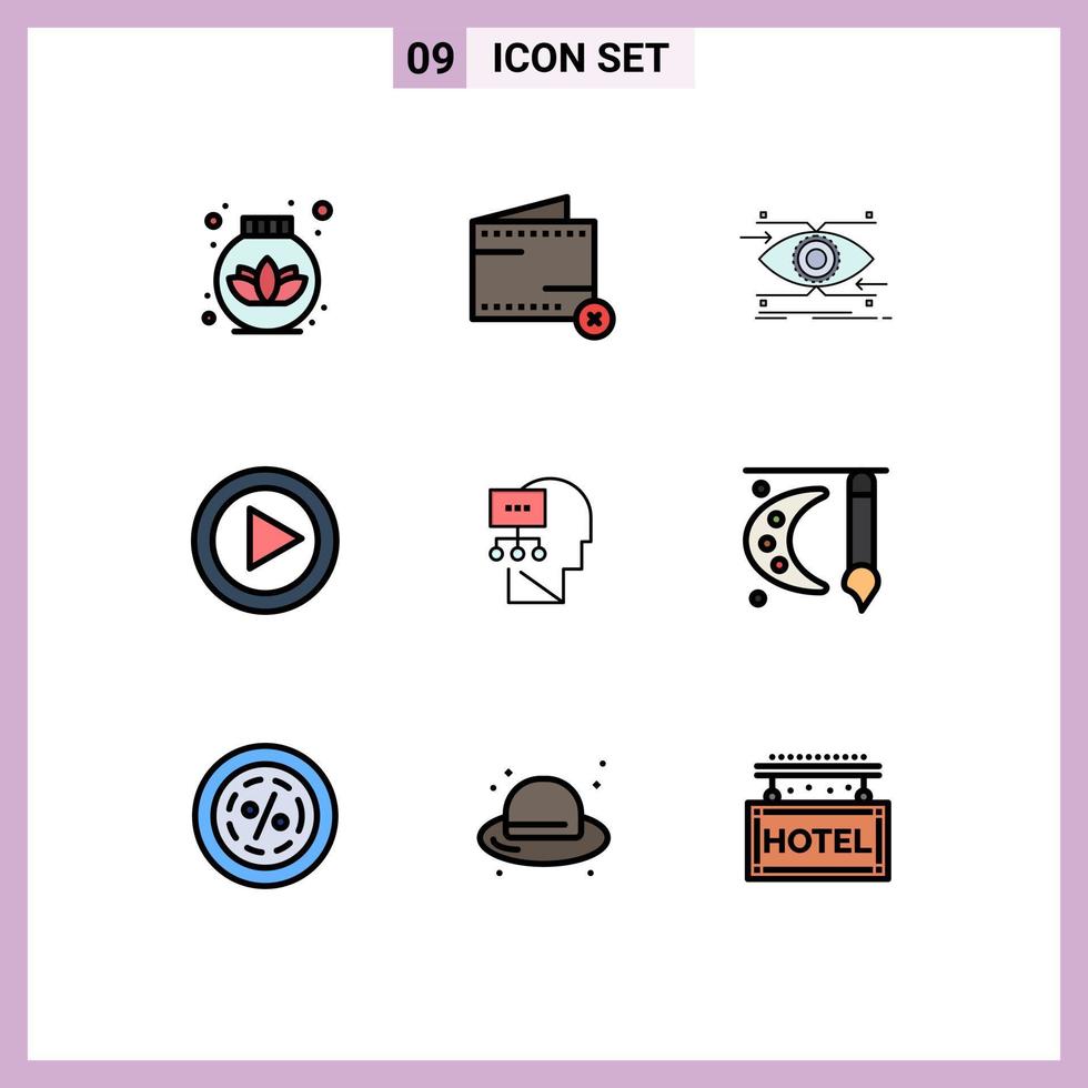 Set of 9 Modern UI Icons Symbols Signs for theory media attention play vision Editable Vector Design Elements
