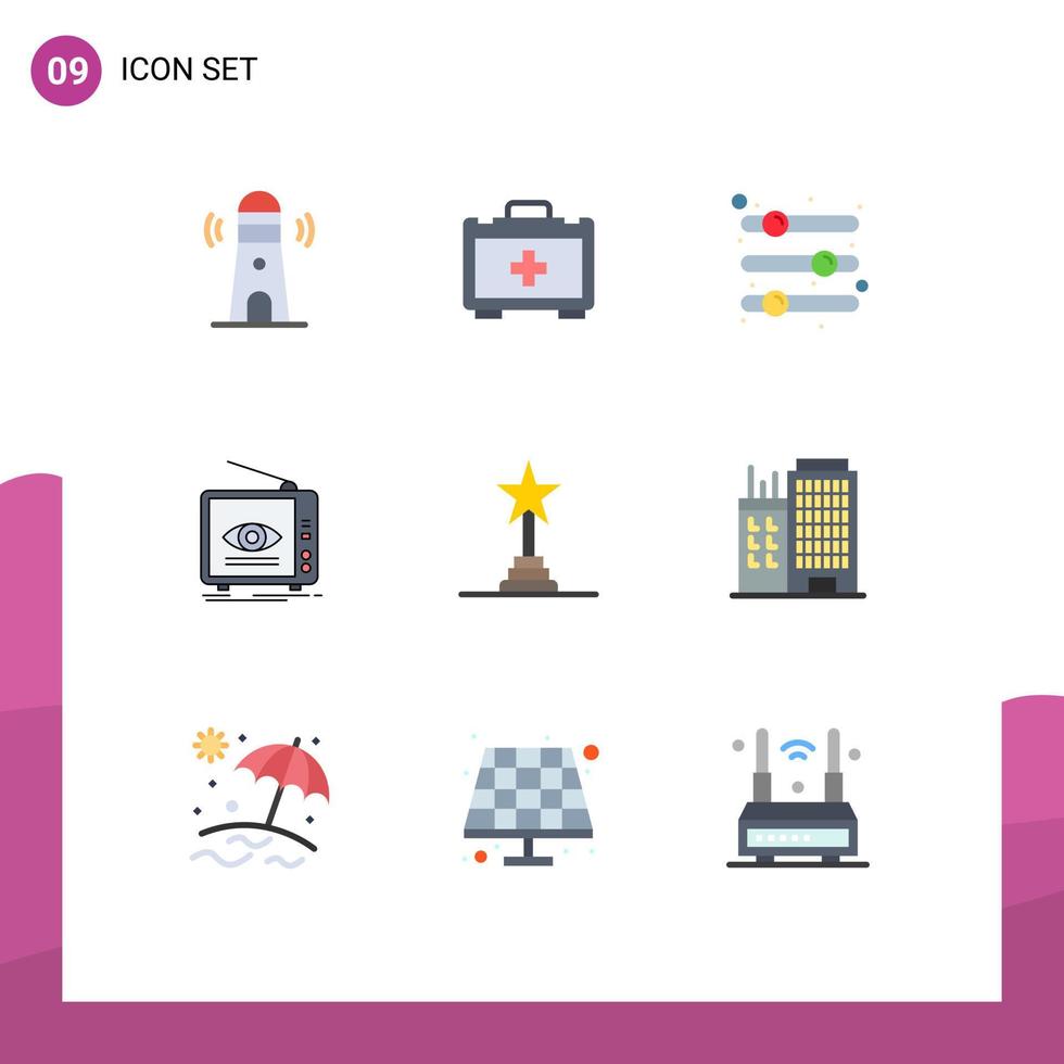 9 Creative Icons Modern Signs and Symbols of achievement award television equalizer marketing ad Editable Vector Design Elements