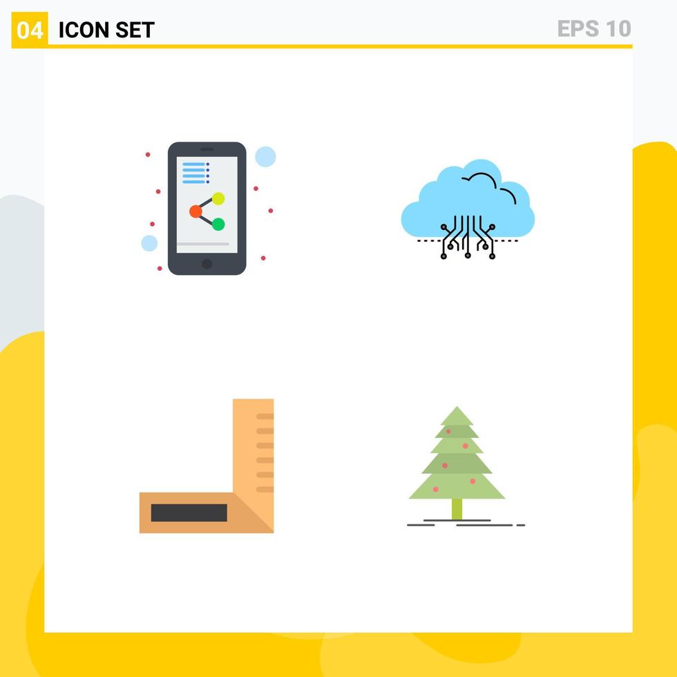 Pictogram Set of 4 Simple Flat Icons of share construction cloud hosting tree Editable Vector Design Elements