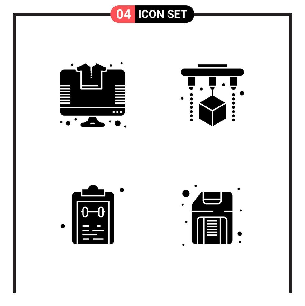 Set of 4 Solid Style Icons for web and mobile Glyph Symbols for print Solid Icon Signs Isolated on White Background 4 Icon Set vector