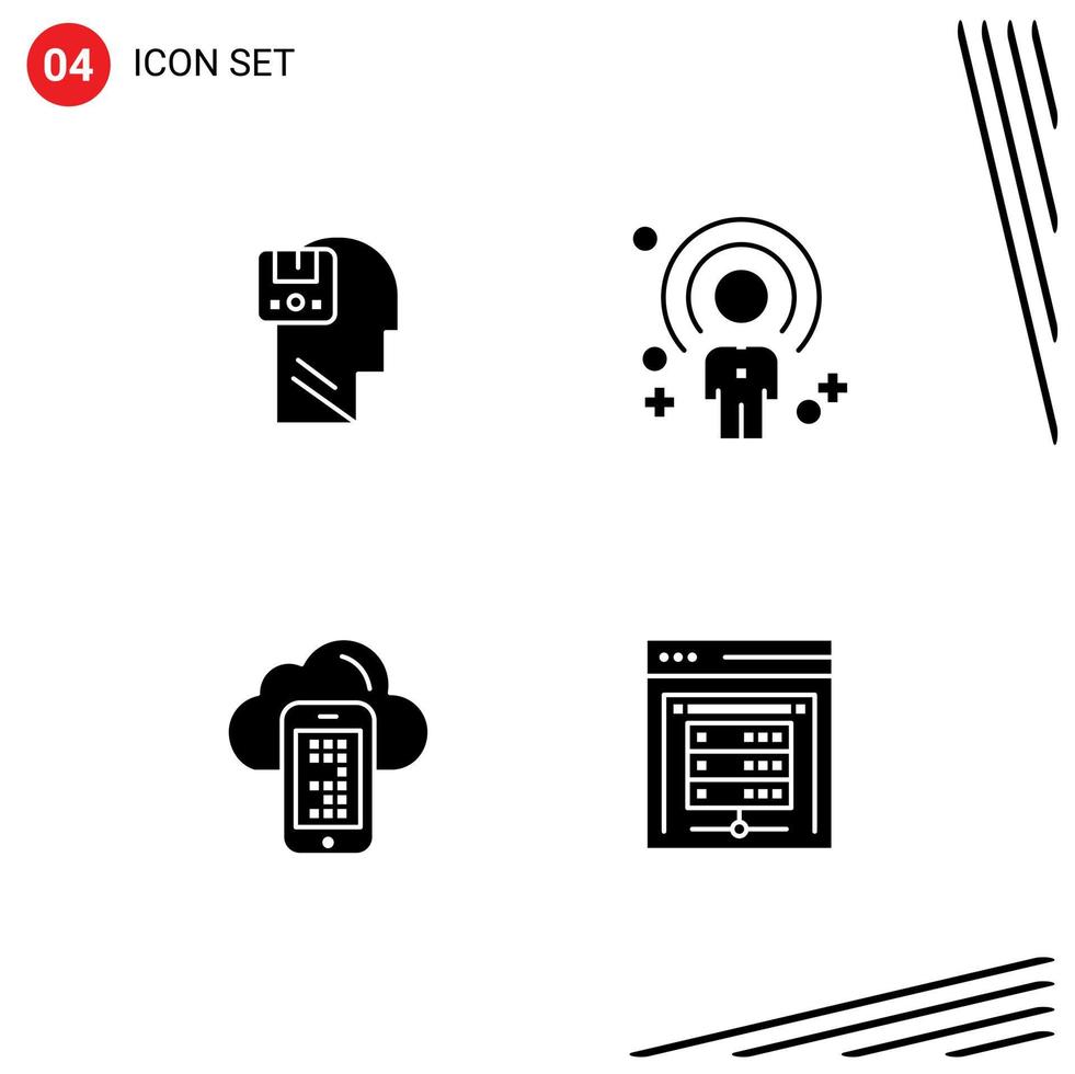 4 Solid Glyph concept for Websites Mobile and Apps memory recruitment user human computing Editable Vector Design Elements