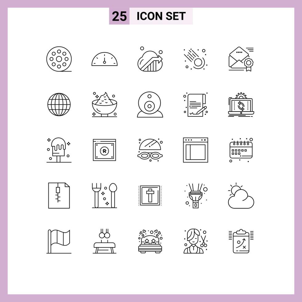 Universal Icon Symbols Group of 25 Modern Lines of offer award cloud email meteor Editable Vector Design Elements