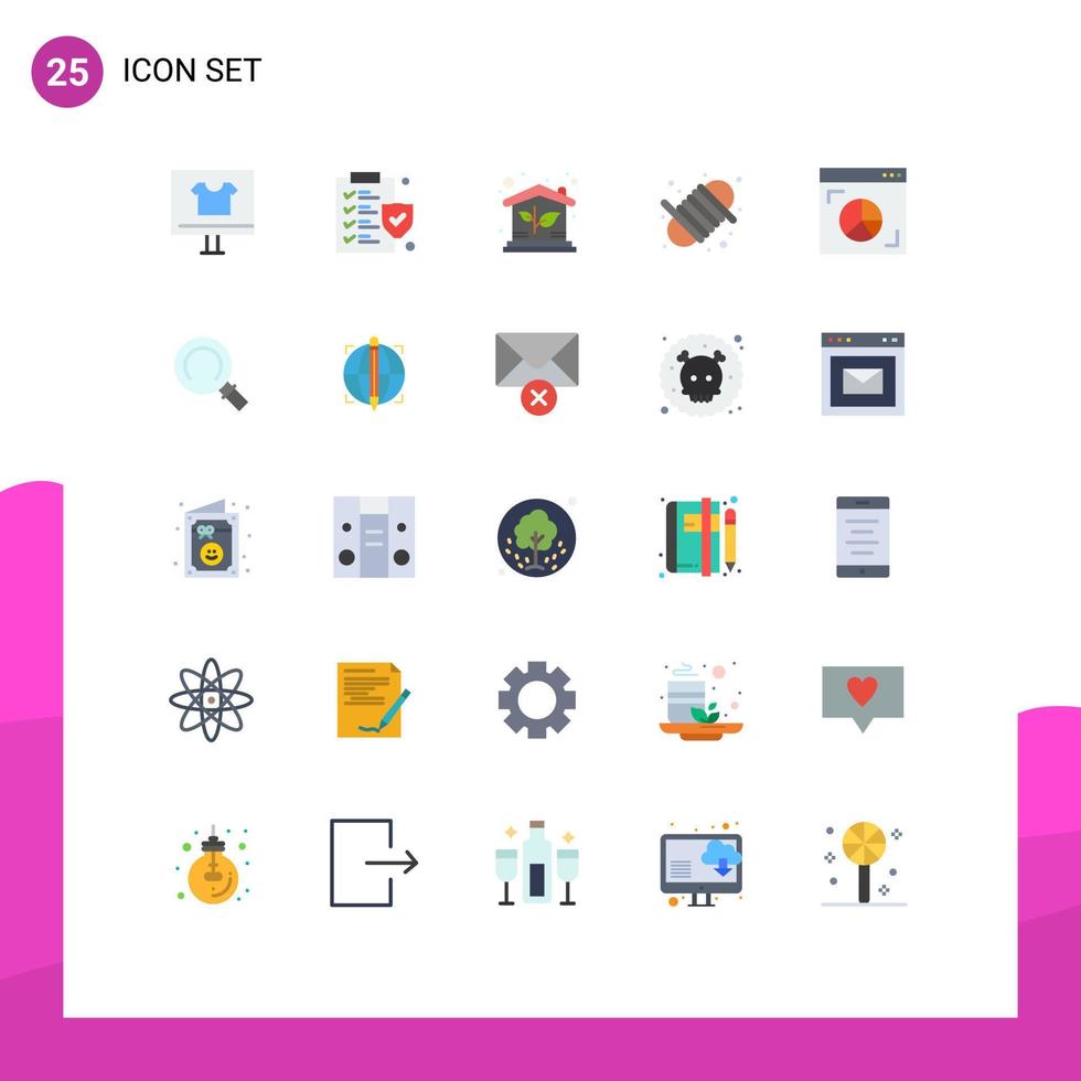 Mobile Interface Flat Color Set of 25 Pictograms of graph yarn eco rope camping Editable Vector Design Elements