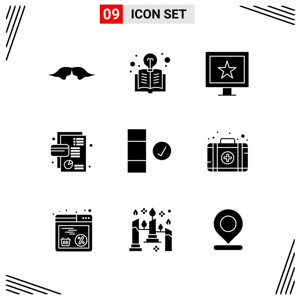 9 Icons Solid Style Grid Based Creative Glyph Symbols for Website Design Simple Solid Icon Signs Isolated on White Background 9 Icon Set vector